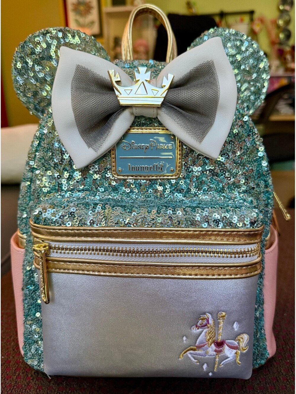 Loungefly Minnie Main Attraction King Arthur Carrousel Backpack + Ears SET NWT - Picture 2 of 14